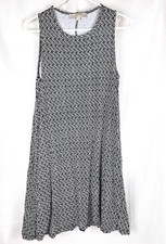 Loft Ann Taylor Dress Sleeveless Black White Fit Flare Stretchy Sz M