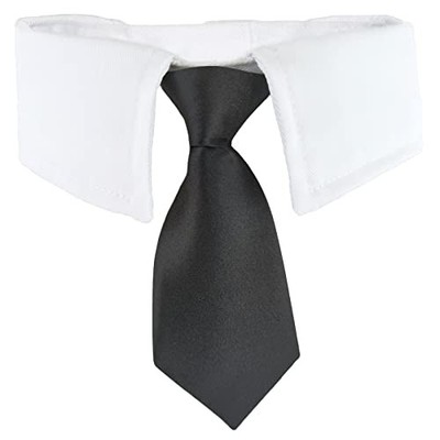 Black Neck Tie Dog Collar,  Tux Dog Collar for Weddings with Handcrafted M