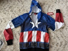 Marvel Captain America Hoodie Mens Small Blue Red Full Zip Costume Mask Cosplay