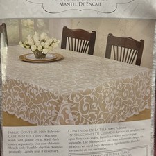 Divine Scroll White Lace Tablecloth 60x84 Oblong Cottagecore Benson Mills NEW