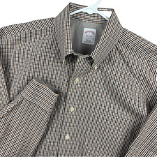 Brooks Brothers Shirt Mens Large Brown Check OCBD Oxford Button Down Non Iron