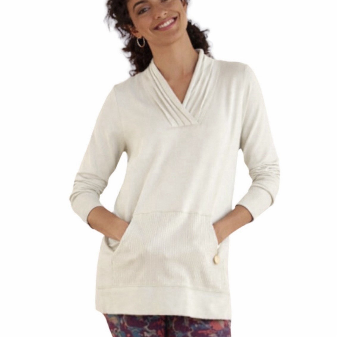 Soft Surroundings Cream Long Sleeve Tara Tunic Top Size XL