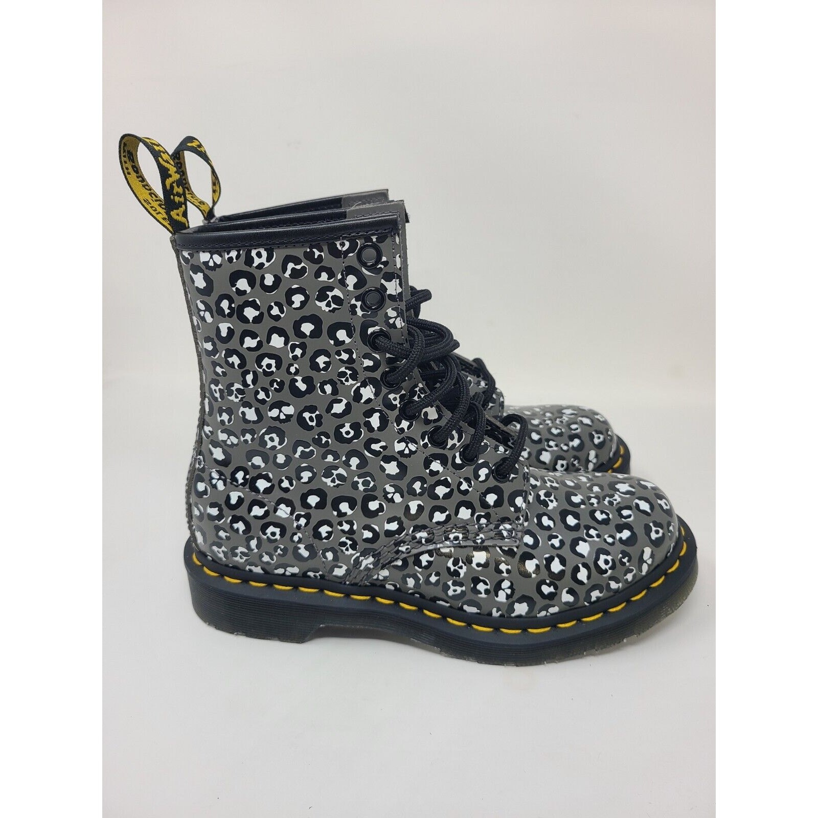DOC DR MARTENS GUNMETAL 1460 LOUD LEOPARD Leather Boots Sz 6 Grunge Whimsigoth thumbnail 8