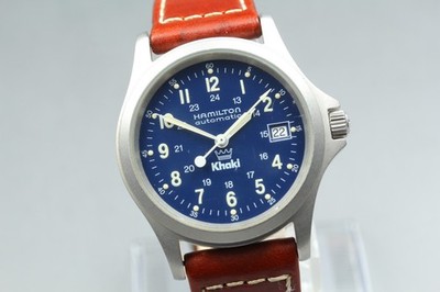 [EXC+5] Hamilton 9823 Khaki King Mark Crown Logo Date Navy Dial AT Men's  Watch