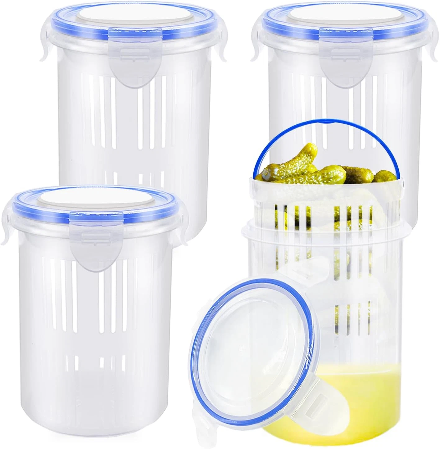 4 Pcs Pickle Container with Strainer,24 Oz Pickle Jar with Leak Proof and Lock I
