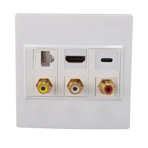 HD Optical Wall Plate 6 Port CAT6 USB C RCA 3840x2160 Resolution Wall Plate