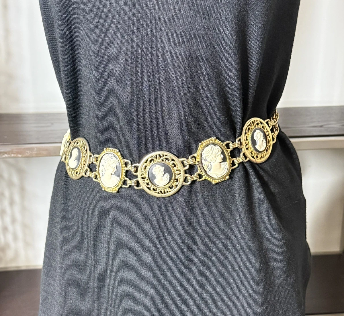 Multi Fit Statement Belt, Vintage Chain Bronzed Filigree Mixed Media, Unbranded Vintage Metal Chain Belt, Chain Belt With Filigree Design - Etsy main image 2