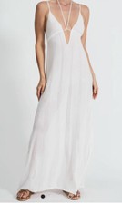 devon windsor Paloma Dress Long White Knit  Drawstring Spaghetti Strap Size S