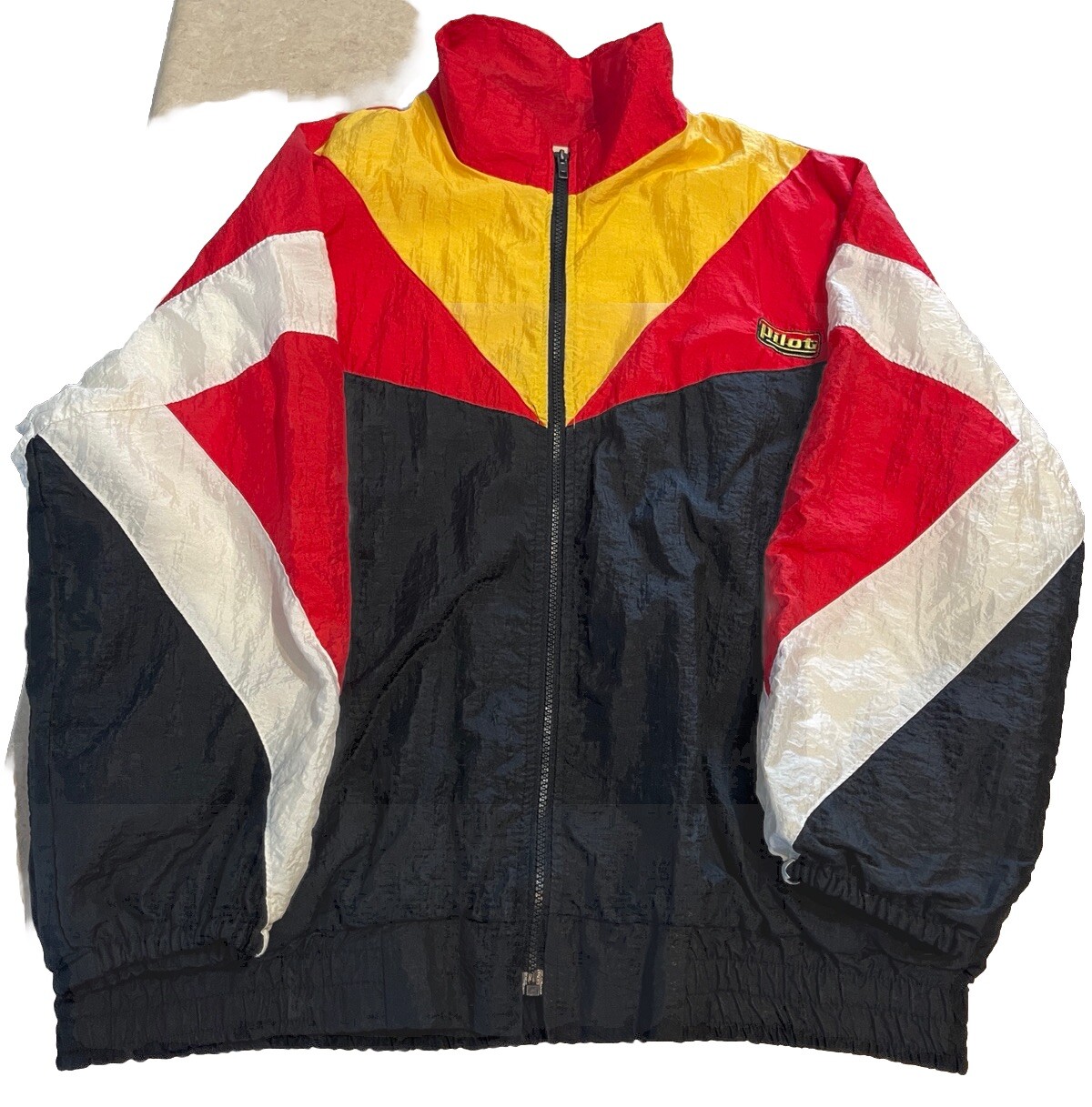 Vtg Pilot Windbreaker Red Black Yellow Size Large 90’s Y2K Nylon Full Zip