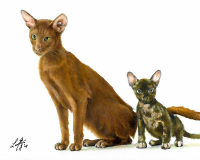   ORIGINAL Oil Portrait Painting EGYPTIAN CAT MAU SIAMESE Artist Signed Artwork