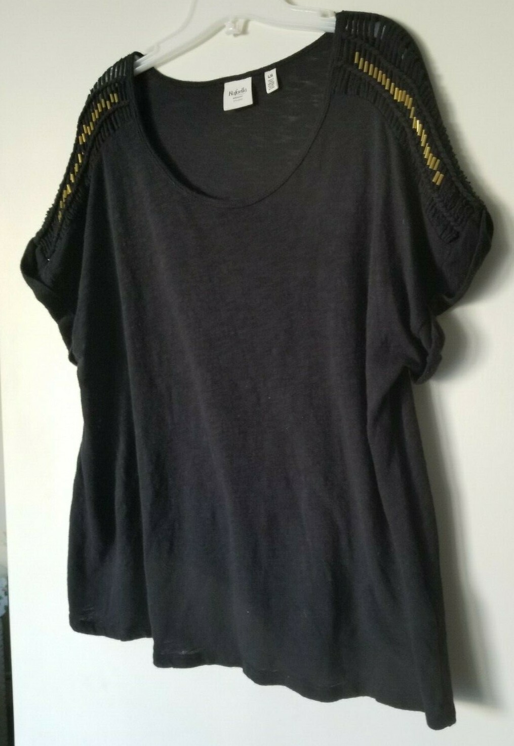 Rafaella Basic Solid Black Beaded Short Sleeve 10… - image 4