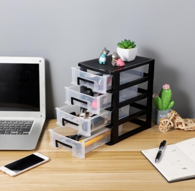 Aufbewahrung Organizer 2/3/4 Schicht Schublade Typ Schrank Kunststoff Schublade (schwarz)
