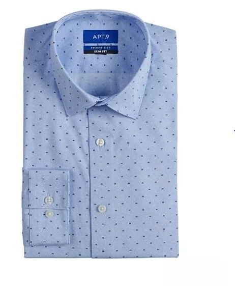 slim fit dress slacks Men's Grey w/ Small White Windowpane Long Sleeve Dress Shirt, Stain Repellent, Wrinkle Resistant main image 1