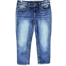 Vigoss Chelsea Capri Jeans Womens 5/6 L 21 Blue Embroidered Distressed