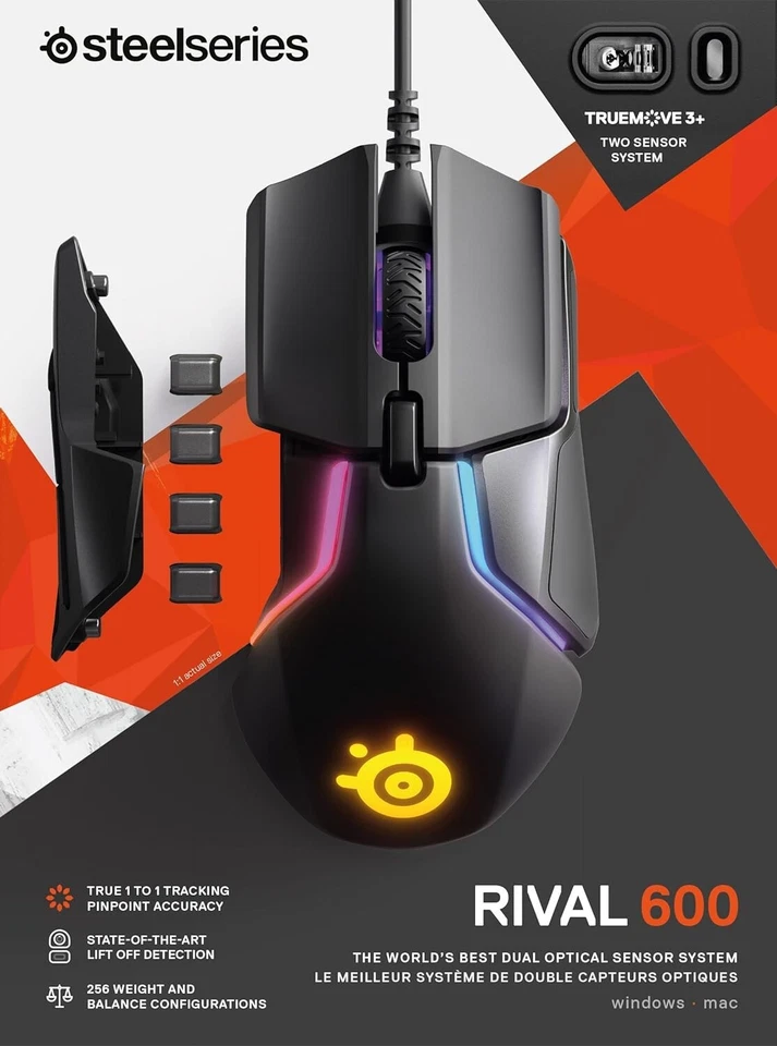 SteelSeries Rival 600 Gaming Mouse -12,000 CPI TrueMove3+ Dual Optical Sensor - Image 3 of 4