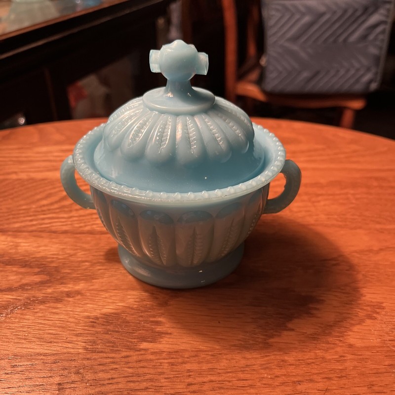 Vintage Northwood  Sugar Bowl Blue Opaline with beaded Accents