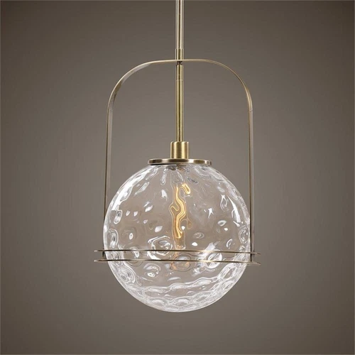 Uttermost Mimas 1-Light Steel and Glass Globe Pendant in Brass Finish - Picture 2 of 7