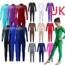 UK Boys Girls Long Sleeve Full Body Unitard Leotard Jumpsuit Gymnastics Costume