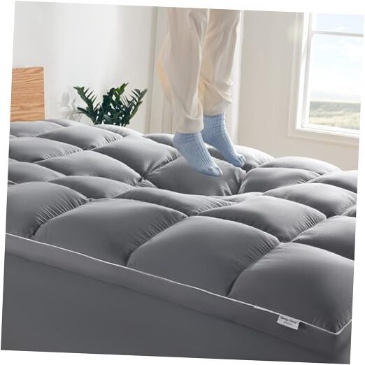 Mattress Pad Size Deep Pockets, Extra Thick Fitted Mattress Topper Queen Grey