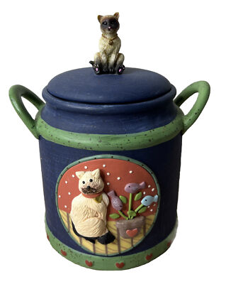 New Debco International Cat Canister With Fish Flowers EUC Decor Treats