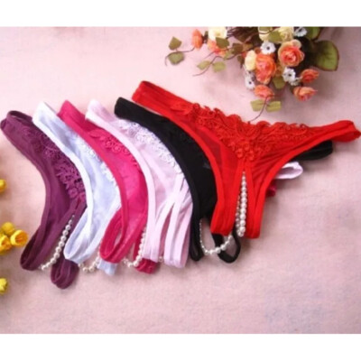 Sexy Women Lace Crotchles Thong G-string Pearl Panties Lingerie Underwear T-back