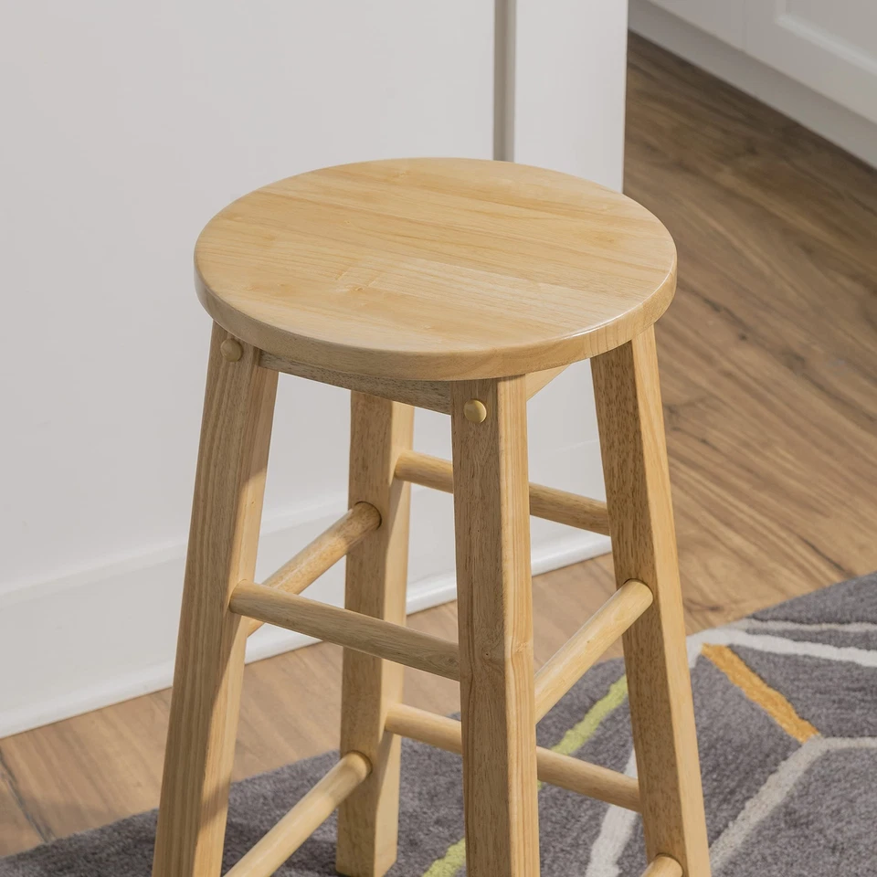Counter Height Stool Solid Wood Legs Natural Finish 24 Inch Seat Height - Image 4 of 4