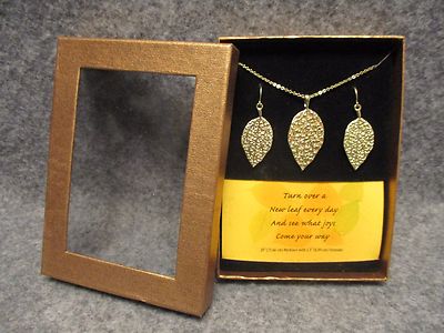 Turn Over A New Leaf 29'' Necklace w/ Gold Leaf Pendant & Earrings In Gift Box