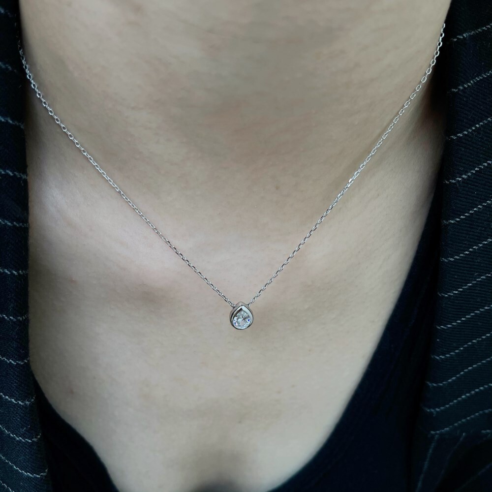 Sterling Silver 925 CZ Pear shape Bezel Solitaire Pendant