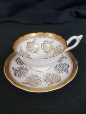 Juego de tazas de té y platillos vintage de porcelana de hueso Foley blanco diseño dorado pesado Inglaterra