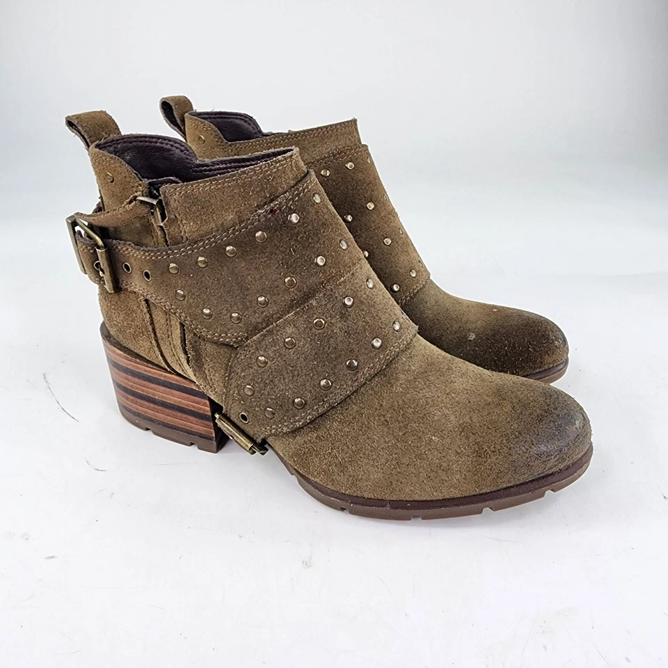 Botín para mujer Cat Caterpillar Anna Rose EE. UU. 7,5 gamuza oliva tachuelas monje cremallera bota Foto 4 de 4