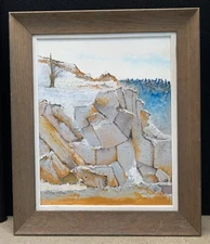 Mid Century Modernist Expressionist Winter Rocky Landscape Texturized Painting