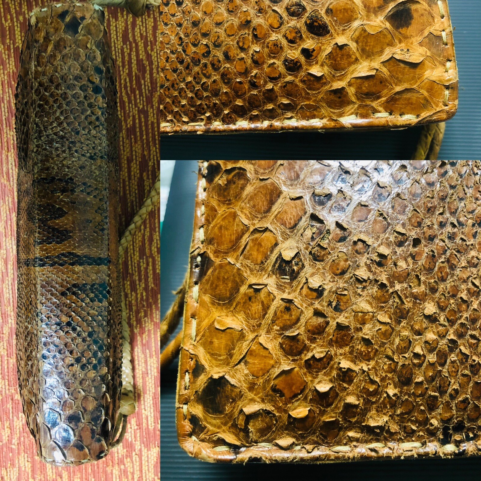 Stylish Vintage Python Snake Leather Shoulder Clu… - image 11