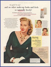 Vintage 1952 MAX FACTOR Pan-Stik Make Up Cosmetics Lori Nelson 50's Print Ad