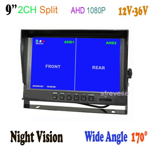 9" IPS Split SD DVR 2CH Monitor+ 4Pin AHD 1080P Car Rear View Backup Camera Kit - Picture 8 of 12