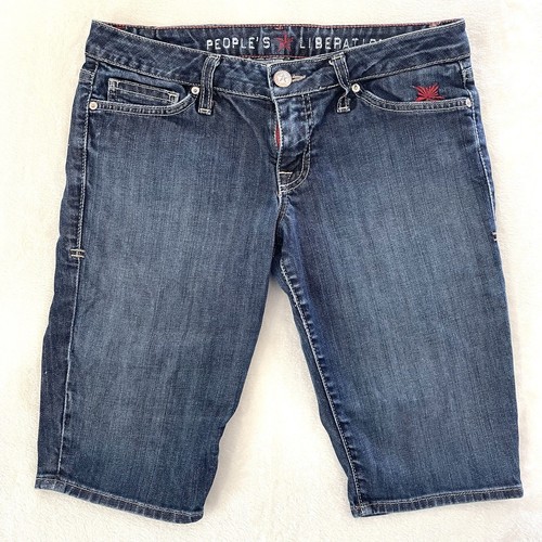 People's Liberation kurze gerade blaue Damenjeans Größe 28 hergestellt in den USA