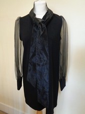 ZARA BRAND NEW BLACK DRESS WITH SHEER COLLAR, SLEEVES AND TIE - SIZE SMALL