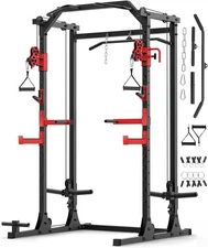 Power Cage Power Rack with J-Hooks Dual Cable Pulley System for Home Gym 1500LBS