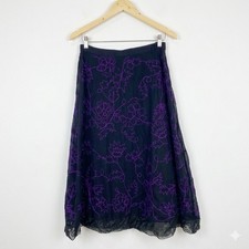 Vintage Marsh Landing Embroidered Skirt Black Purple Whimsigoth Lace Midi M