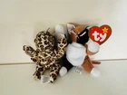 Set Of 2 Vintage Teenie Beanie Babies 1993 Freckles Leopard, Chip the Cat w Tags