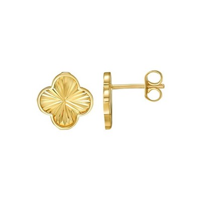 Kleeblatt Ohrstecker, 14K Gelbgold, strahlend, Diamantschliff, Glück