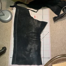 Vintage Suede Navy Blue Heavy Leather Western Chaps Zipper Womens small 1976