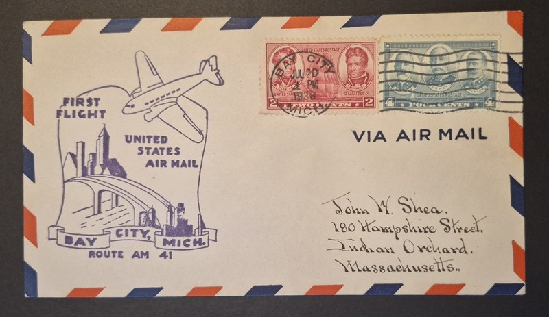 1938 First Flight Bay City MI Michigan Airmail AM-41 AM 41 Air Mail Cover