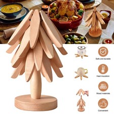 Natural Foldable Walnut Wooden Trivet Set - Tree-Shaped Trivets for Hot Dishes