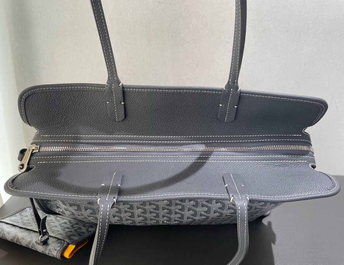Goyard Hardy Tote PM Canvas Calfskin Shoulder Bag Gray Silver