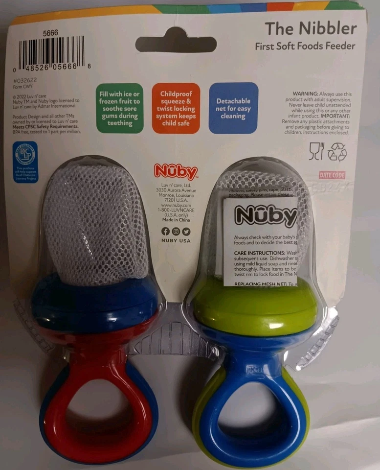 Nuby 2 упаковки Nibbler сетчатые кормушки без бисфенола А красный/синий и синий/зеленый Nip - Изображение 2 из 2