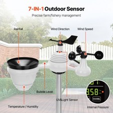 7-in-1 Wireless Weather Station, 7.5 in Color Display, Digital Weather Station I