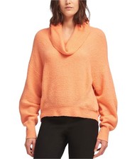 DKNY Womens Ribbed Pullover Sweater, Orange, Large