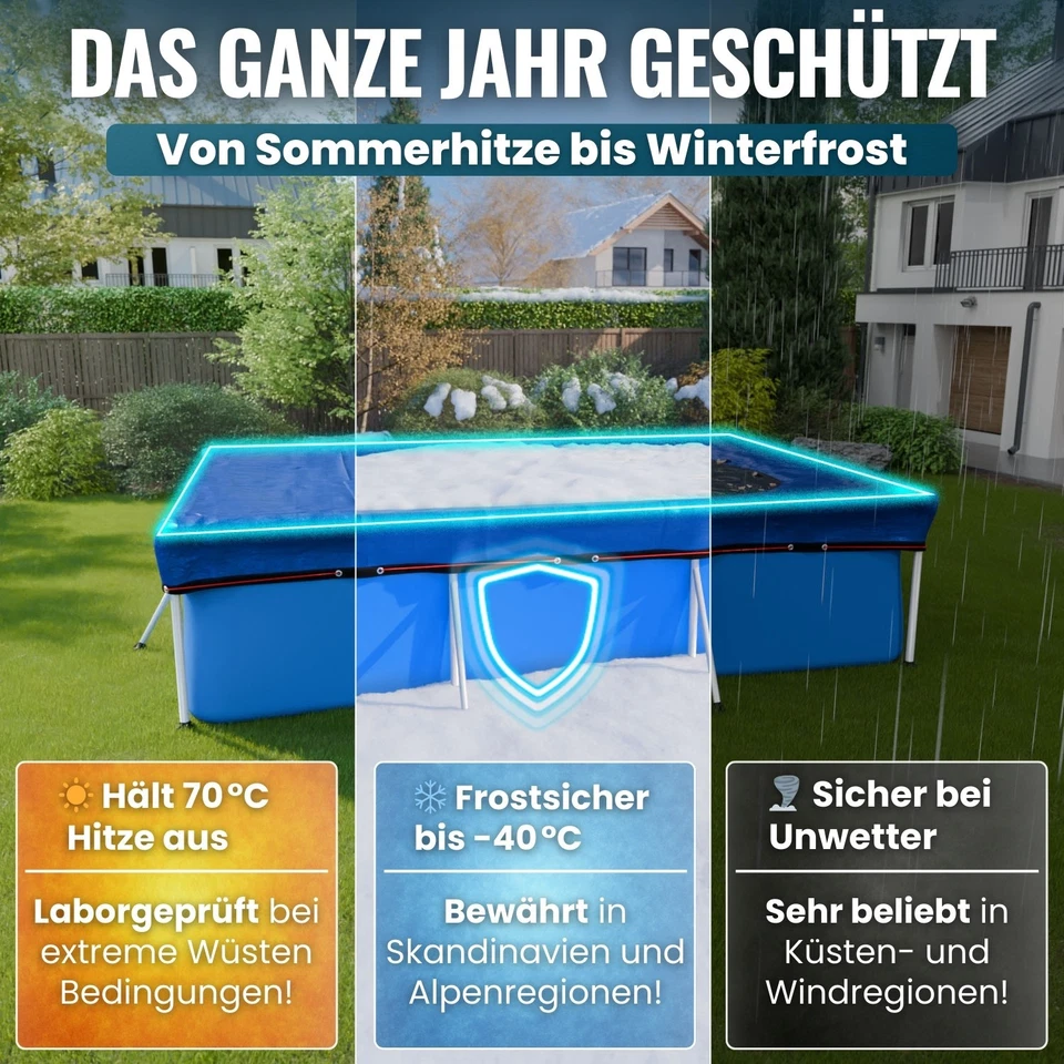 Pool-Abdeckung Abdeck-Plane recht-eckig Winter Poolfolie Solarplane UV 200g/m² - Bild 3 von 4