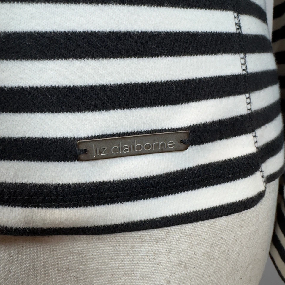 Sudadera con capucha Liz Claiborne para mujer negra blanca a rayas con cremallera talla M Active Athleisure Foto 3 de 4