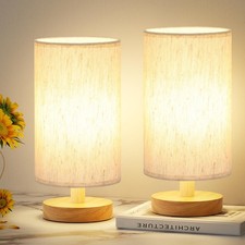 Small Table Lamps Set of 2 for Bedroom Minimalist Bed Lamp with Round Fabric